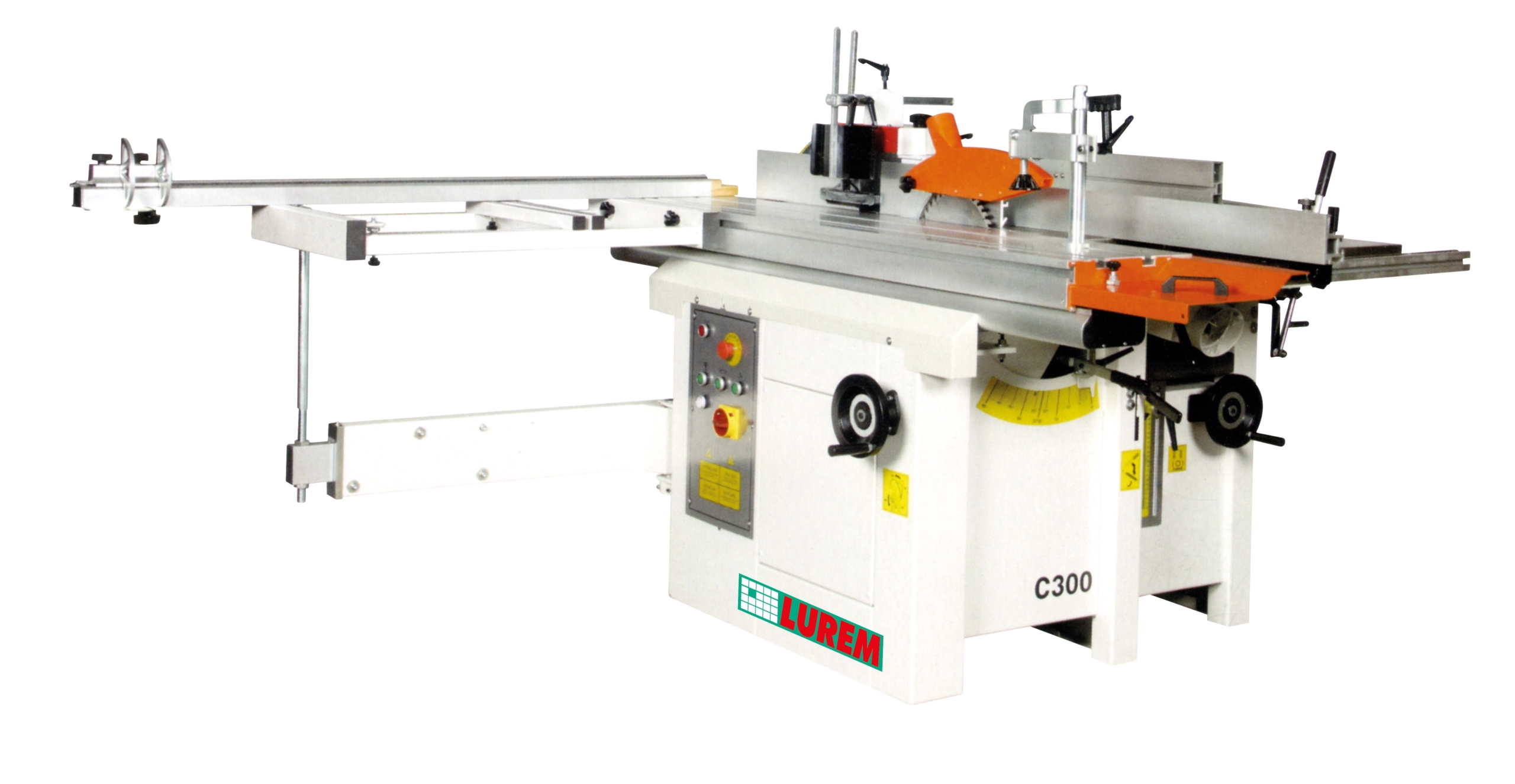 Combinée Lurem type C300/5 – dégauchisseuse – raboteuse – avec ou sans mortaiseuse – scie circulaire – inciseur – toupie – chariot de 2000 mm – 220 V ou 380 V